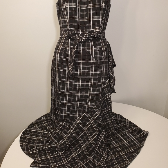 ♠️3xHost Pick♠️ New Calvin Klein Black and White Plaid Dress w/Tie - Picture 6 of 8